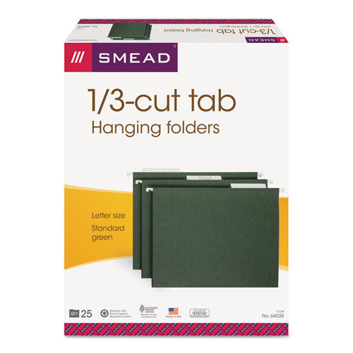 Hanging Folders, Letter Size, 1/3-Cut Tabs, Standard Green, 25/Box-(SMD64035)