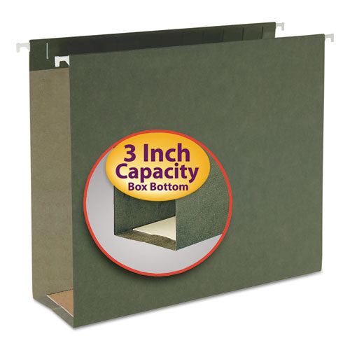 Box Bottom Hanging File Folders, 3" Capacity, Letter Size, Standard Green, 25/Box-(SMD64279)