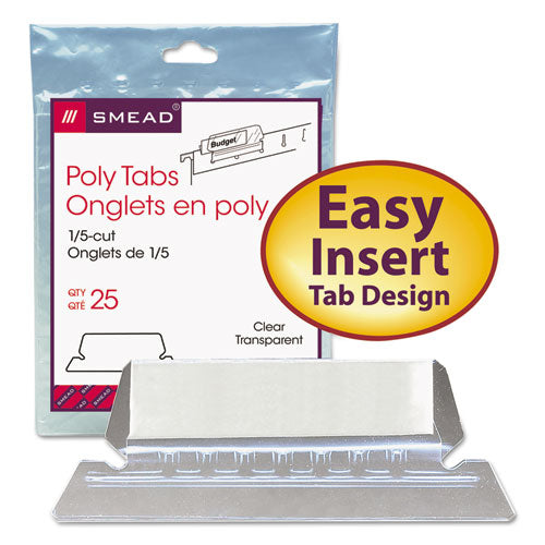 Poly Index Tabs and Inserts For Hanging File Folders, 1/5-Cut, White/Clear, 2.25" Wide, 25/Pack-(SMD64600)