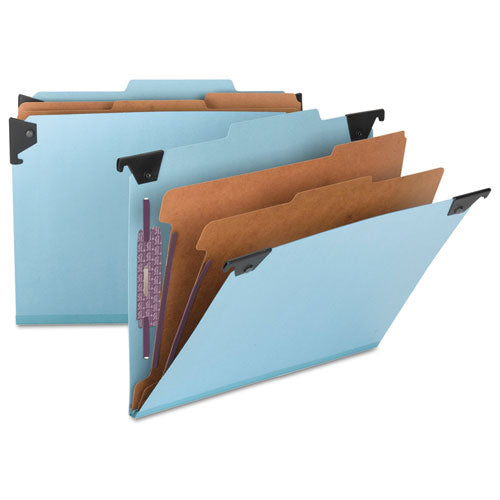 FasTab Hanging Pressboard Classification Folders, 2 Dividers, Letter Size, Blue-(SMD65115)