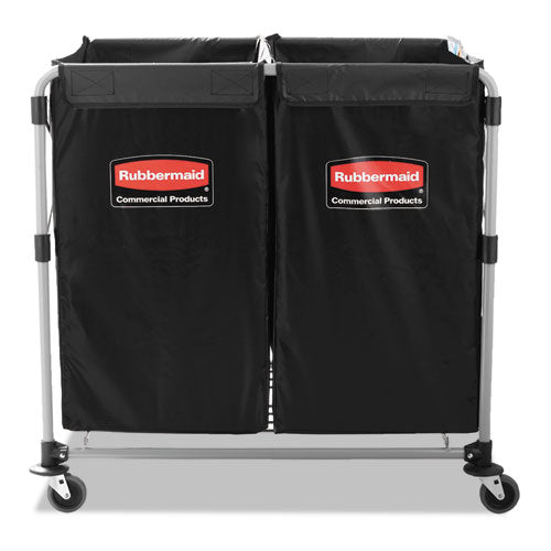 Two-Compartment Collapsible X-Cart, Synthetic Fabric, 2.49 cu ft Bins, 24.1" x 35.7" x 34", Black/Silver-(RCP1881781)