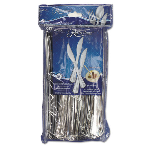 Reflections Heavyweight Plastic Utensils, Knife, Silver, 7 1/2", 40/Pack-(WNAREF320KN)