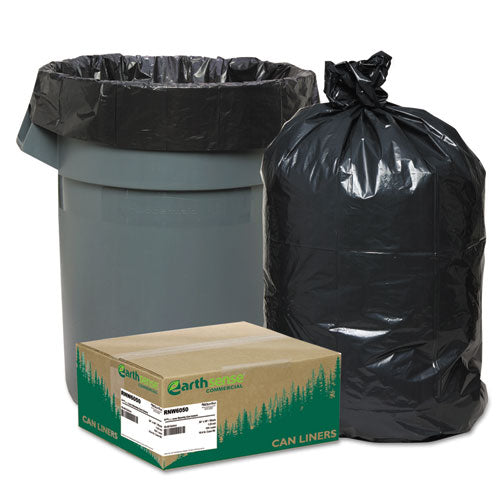 Linear Low Density Recycled Can Liners, 60 gal, 1.25 mil, 38" x 58", Black, 10 Bags/Roll, 10 Rolls/Carton-(WBIRNW6050)