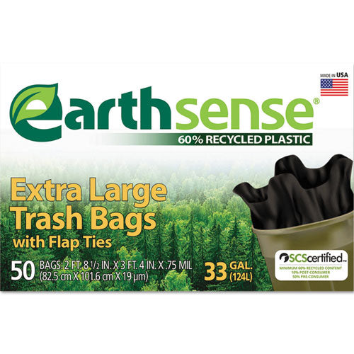 Large Trash Bags, 33 gal, 0.75 mil, 32.5" x 40", Black, 50/Box-(WBIGES6FTL50)