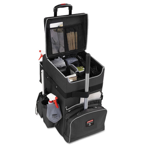 Executive Quick Clean Janitorial Cart, Synthetic Fabric, 16 Compartments, 14.25" x 16.5" x 25", Dark Gray-(RCP1902465)