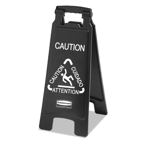 Executive 2-Sided Multi-Lingual Caution Sign, Black/White, 10.9 x 26.1-(RCP1867505)