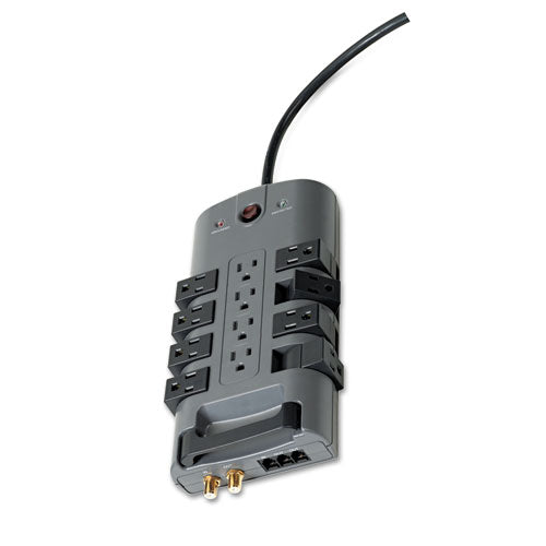 Pivot Plug Surge Protector, 12 AC Outlets, 8 ft Cord, 4,320 J, Gray-(BLKBP11223008)