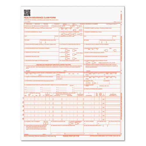 CMS-1500 Medicare/Medicaid Forms for Laser Printers, One-Part (No Copies), 8.5 x 11, 250 Forms Total-(TOP50135RV)