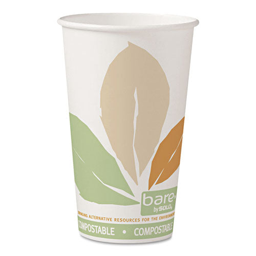 Bare Eco-Forward PLA Paper Hot Cups, 16 oz, Leaf Design, White/Green/Orange, 1,000/Carton-(SCC316PLABB)