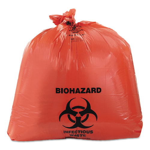 Healthcare Biohazard Printed Can Liners, 40-45 gal, 3 mil, 40" x 46", Red, 75/Carton-(HERA8046ZR)