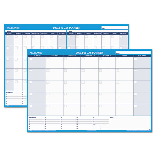 30/60-Day Undated Horizontal Erasable Wall Planner, 48 x 32, White/Blue Sheets, Undated-(AAGPM33328)