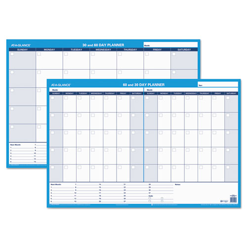 30/60-Day Undated Horizontal Erasable Wall Planner, 36 x 24, White/Blue Sheets, Undated-(AAGPM23328)