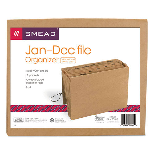 Indexed Expanding Kraft Files, 12 Sections, Elastic Cord Closure, 1/12-Cut Tabs, Letter Size, Kraft-(SMD70186)