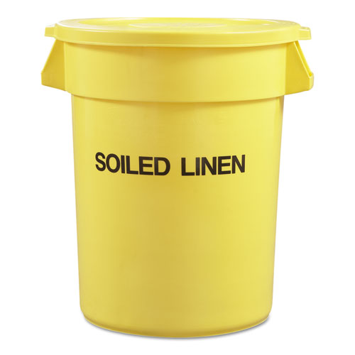 Vented Round Brute Container, "Trash Only" Imprint, 33 gal, Plastic, Yellow-(RCP263957YEL)