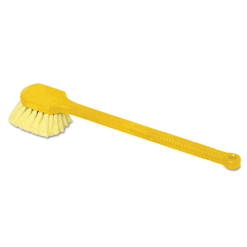 Long Handle Scrub, Yellow Synthetic Bristles, 20" Brush, 20" Gray Plastic Handle-(RCP9B32CT)