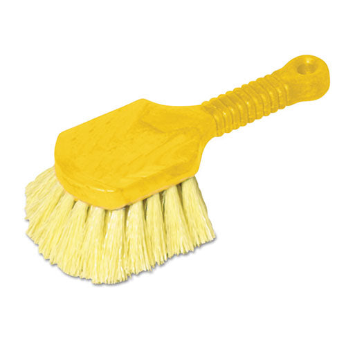 Long Handle Scrub, Yellow Synthetic Bristles, 8" Brush, 8" Gray Plastic Handle-(RCP9B29CT)