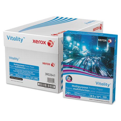 Vitality Multipurpose Print Paper, 92 Bright, 3-Hole, 20 lb Bond Weight, 8.5 x 11, 500 Sheets/Ream, 10 Reams/Carton-(XER3R02641)