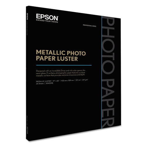 Professional Media Metallic Luster Photo Paper, 5.5 mil, 17 x 22, White, 25/Pack-(EPSS045598)