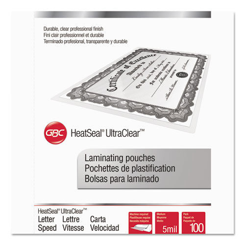 UltraClear Thermal Laminating Pouches, 5 mil, 9" x 11.5", Gloss Clear, 100/Box-(GBC3200587)