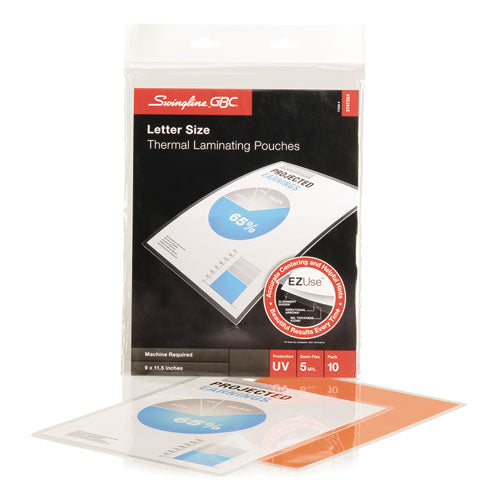 EZUse Thermal Laminating Pouches, 5 mil, 9" x 11.5", Gloss Clear, 10/Pack-(SWI3747324)