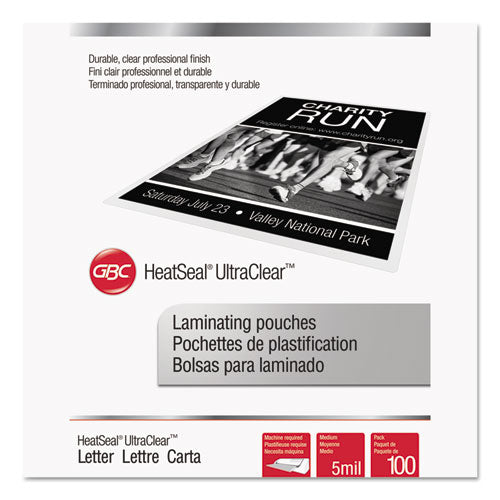 UltraClear Thermal Laminating Pouches, 5 mil, 9" x 11.5", Gloss Clear, 100/Box-(GBC3200654)