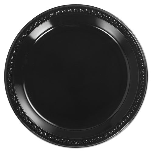 Heavyweight Plastic Plates, 10.25" dia, Black, 125/Pack, 4 Packs/Carton-(HUH81410)
