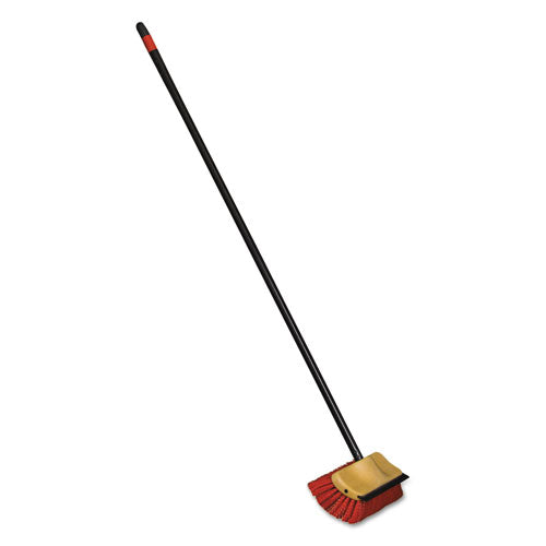 Bi-Level Floor Scrub Brush, Red Polypropylene Bristles, 10" Brush, 54" Black Metal Handle, 6/Carton-(DVOCB066155)