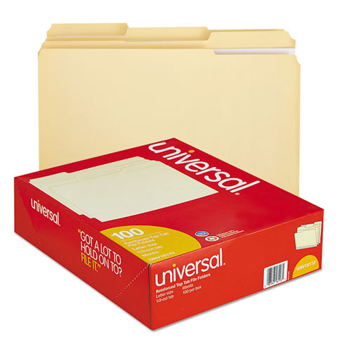 Double-Ply Top Tab Manila File Folders, 1/3-Cut Tabs: Assorted, Letter Size, 0.75" Expansion, Manila, 100/Box-(UNV16113)