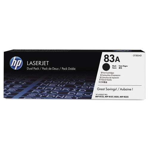 HP 83A, (CF283A-D) 2-Pack Black Original LaserJet Toner Cartridges-(HEWCF283AD)