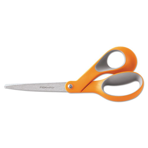 Home and Office Scissors, 8" Long, 3.5" Cut Length, Orange/Gray Offset Handle-(FSK01009881)