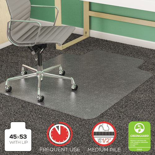 SuperMat Frequent Use Chair Mat for Medium Pile Carpet, 45 x 53, Wide Lipped, Clear-(DEFCM14233)