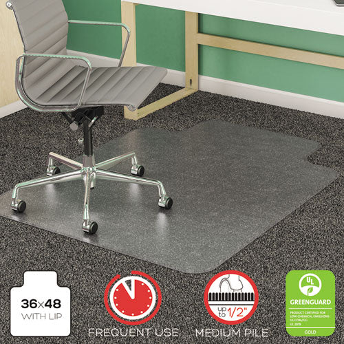 SuperMat Frequent Use Chair Mat, Med Pile Carpet, Flat, 36 x 48, Lipped, Clear-(DEFCM14113)