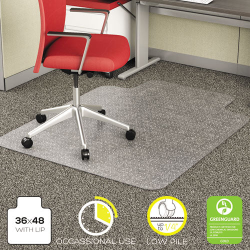 EconoMat Occasional Use Chair Mat, Low Pile Carpet, Flat, 36 x 48, Lipped, Clear-(DEFCM11112)