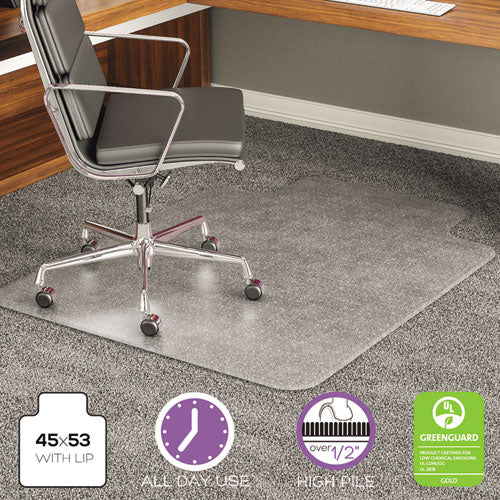 ExecuMat All Day Use Chair Mat for High Pile Carpet, 45 x 53, Wide Lipped, Clear-(DEFCM17233)