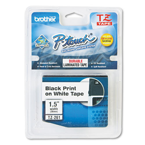 TZe Standard Adhesive Laminated Labeling Tape, 1.4" x 26.2 ft, Black on White-(BRTTZE261)