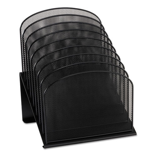 Onyx Mesh Desk Organizer with Tiered Sections, 8 Sections, Letter to Legal Size Files, 11.75" x 10.75" x 14", Black-(SAF3258BL)