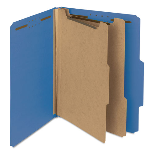 Recycled Pressboard Classification Folders, 2" Expansion, 2 Dividers, 6 Fasteners, Letter Size, Dark Blue, 10/Box-(SMD14062)