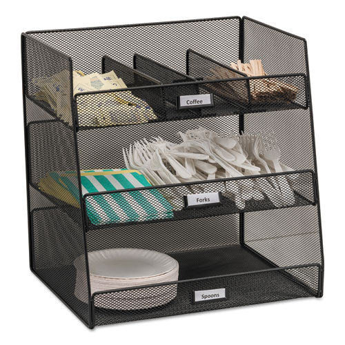 Onyx Breakroom Organizers, 3 Compartments,14.63 x 11.75 x 15, Steel Mesh, Black-(SAF3293BL)