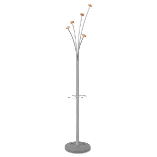 Festival Coat Stand with Umbrella Holder, Five Knobs, 14w x 14d x 73.67h, Silver Gray-(ABAPMFEST)