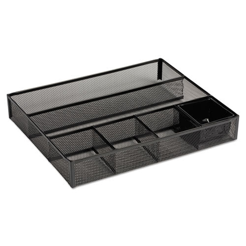 Metal Mesh Deep Desk Drawer Organizer, Six Compartments, 15.25 x 11.88 x 2.5, Black-(ROL22131)