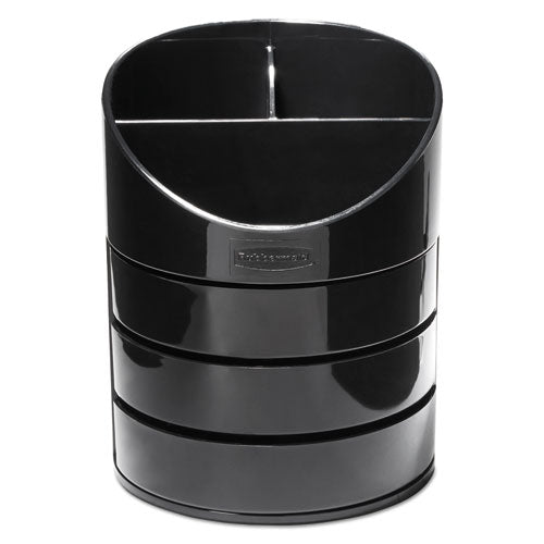 Small Storage Divided Pencil Cup, Plastic, 4.5" Diameter x 5.69"h, Black-(RUB14095ROS)