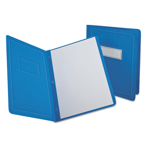 Title Panel and Border Front Report Cover, 3-Prong Fastener, Panel and Border Cover, 0.5" Cap, 8.5 x 11, Light Blue, 25/Box-(OXF52501)