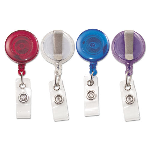 Translucent Retractable ID Card Reel, 30" Extension, Assorted Colors, 4/Pack-(AVT75464)
