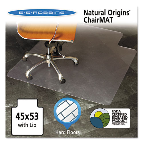 Natural Origins Chair Mat with Lip For Hard Floors, 45 x 53, Clear-(ESR143012)