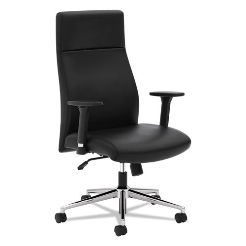Define Executive High-Back Leather Chair, Supports 250 lb, 17" to 21" Seat Height, Black Seat/Back, Polished Chrome Base-(BSXVL108SB11)