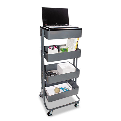 Adjustable Multi-Use Storage Cart and Stand-Up Workstation, 15.25" x 11" x 18.5" to 39", Gray-(VRTVF51025)
