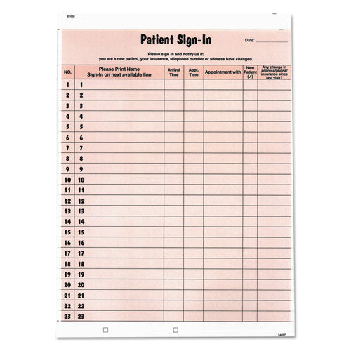 Patient Sign-In Label Forms, Two-Part Carbon, 8.5 x 11.63, Salmon Sheets, 125 Forms Total-(TAB14530)