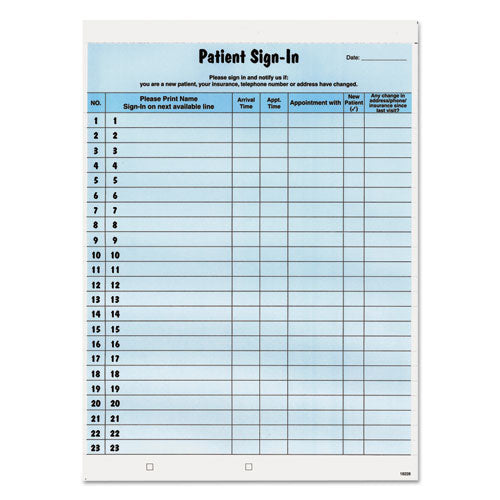 Patient Sign-In Label Forms, Two-Part Carbon, 8.5 x 11.63, Blue Sheets, 125 Forms Total-(TAB14531)