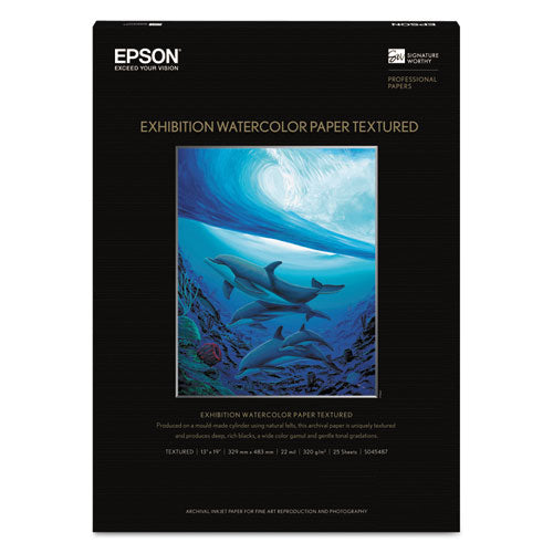 Exhibition Textured Watercolor Paper, 22 mil, 13 x 19, Matte White, 25/Pack-(EPSS045487)