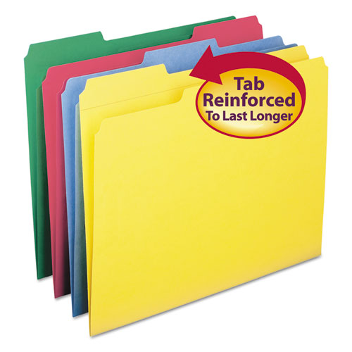 Reinforced Top Tab Colored File Folders, 1/3-Cut Tabs: Assorted, Letter Size, 0.75" Expansion, Assorted Colors, 12/Pack-(SMD11641)